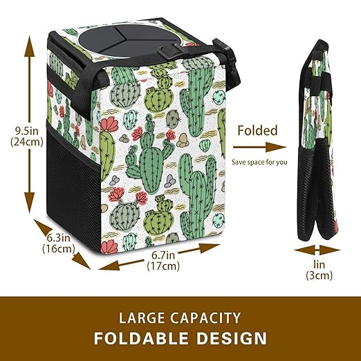 Cactus Car Trash Can with Lid Collapsible Reusable Waterproof Car Garage Bag,Automotive Garbage Can,Car Accessories Interior Car Organizer