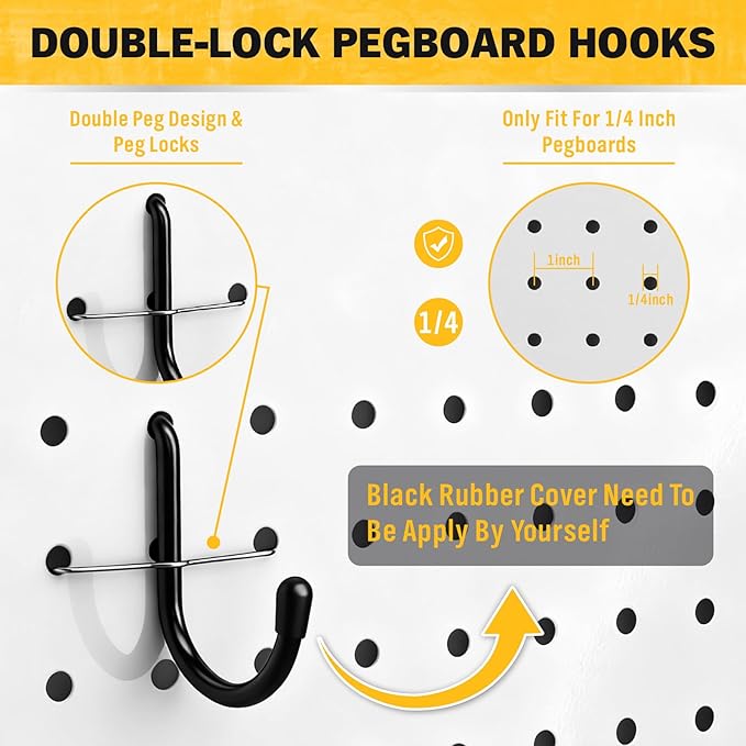 ELEAD 286-Piece Extra Thick Pegboard Hooks Set, 1/4" Heavy Duty Black Peg Board Organizer Accessories with Bins, Metal Pegboa