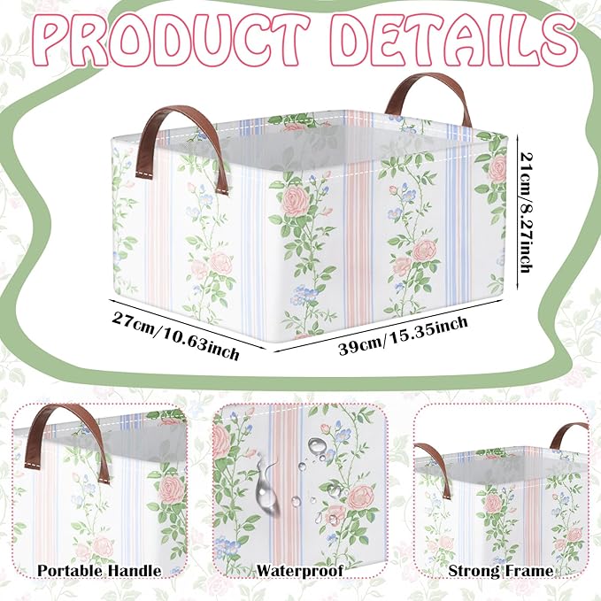 Boao 3 Pcs Blue Hydrangea Storage Bin Fresh Style Floral Collapsible Large Storage Baskets for Gifts Canvas Laundry Basket Fo