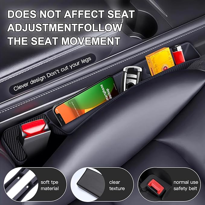 2PCS Car Seat Gap Filler Organizer,Multifunctional Car Gap Fillers with USB and Phone Holder, Universal Car Seat Storage Organizer Between Seats for Phone, Keys, Eyeglasses(Black)