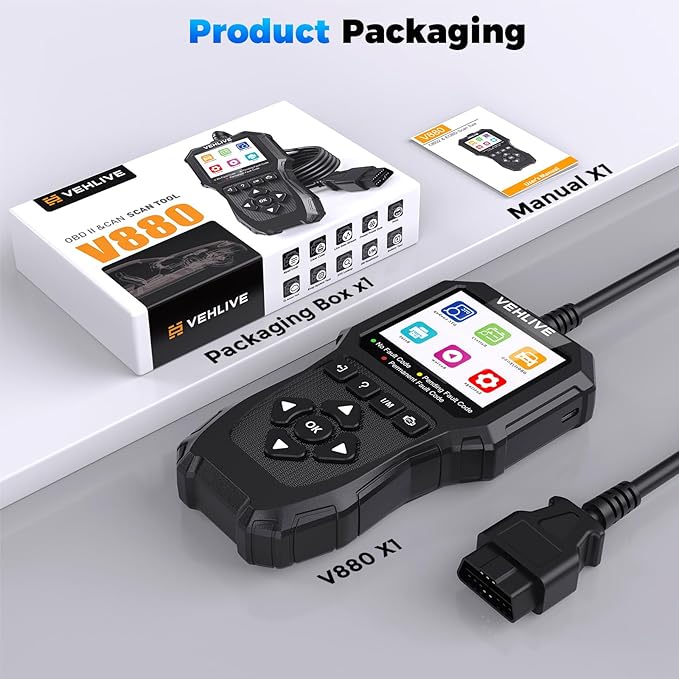 OBD2 Scanner Diagnostic Tool, Check Engine Light Car Code Reader with Reset, Battery Tester, Live Data, Freeze Frame, I/M