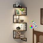 Corner Floating Shelves with Lights - 5 Tiers Corner Shelf Wall Mounted, Bookshelf with LED Light, Floating Shelves for Wall,