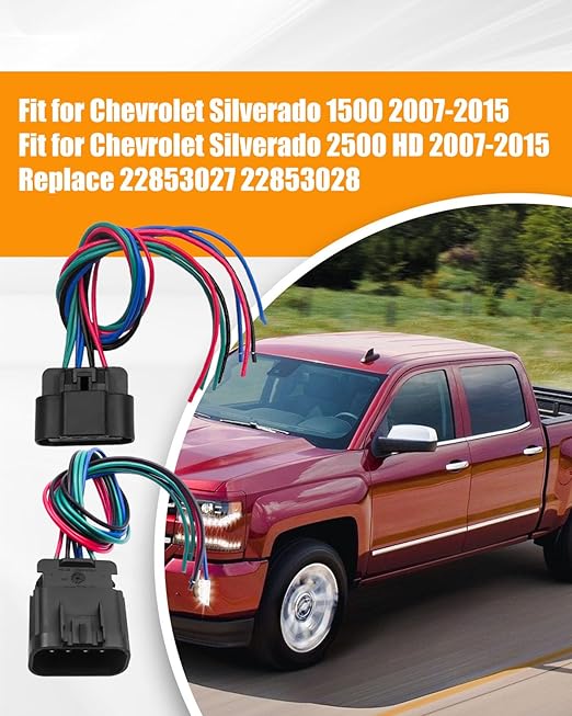 Headlights Connector Harness Wire Fit for Chevrolet Silverado 1500 2500 HD 2007-2015, Male and Female Plug Harness Pigtail Replace 22853027 22853028, 8Pin