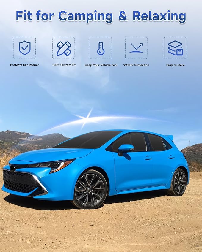 8PCS Window Shades for Toyota-Corolla(2019-2025) Accessories – Full Coverage Sun Shade for Side Windows, Rear Triangular & Windshield – UV Protection & Privacy for Camping, Napping, Relaxing
