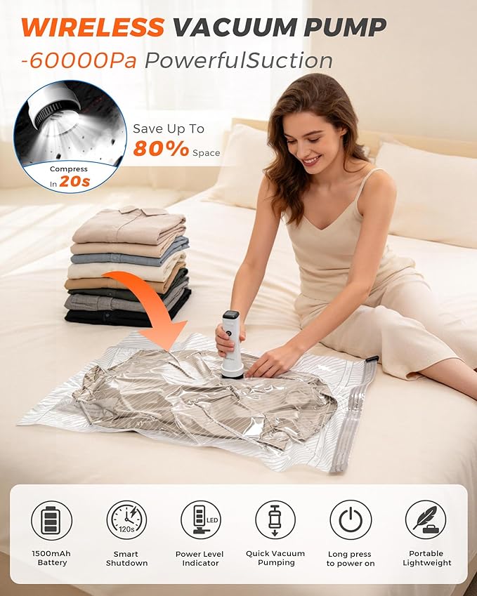 15 Pack Vacuum seal Bags for Clothing Travel with -60000Pa Electric Pump & Luggage Scale, Travel Essentials for Suitcase, Spa