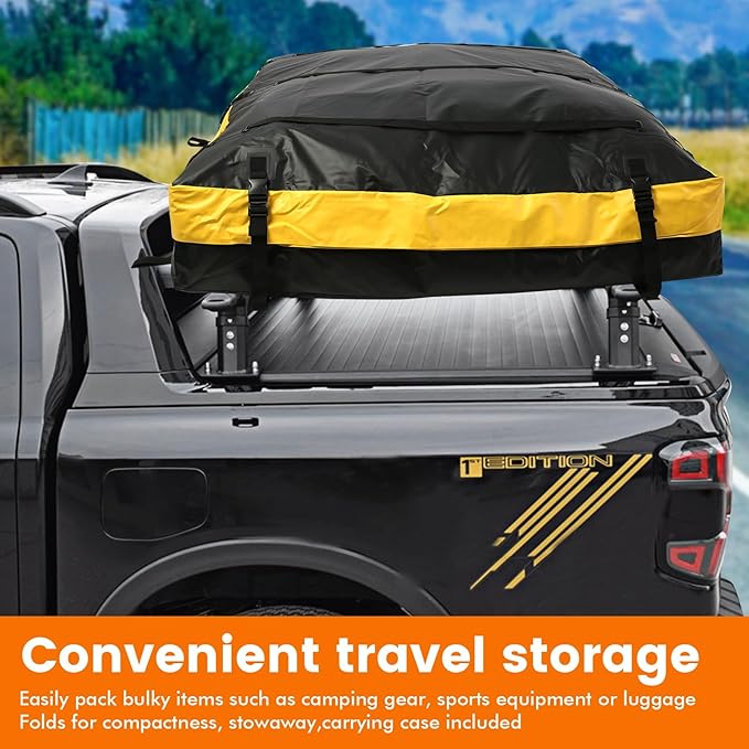 MaxxHaul 50853 Truck Platform Rack Rooftop Cargo Carrier Bag, 20 Cu Ft (63″ L × 54″ W × 10″ H), Heavy-Duty PVC, Weather-Resistant with Lockable Zipper & Full Strapping System