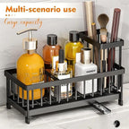 Black Sponge Holder for Kitchen Sink, Sink Caddy with Brush Holder Self-draining Sponge, Sturdy Rustproof Stainless Steel Kit