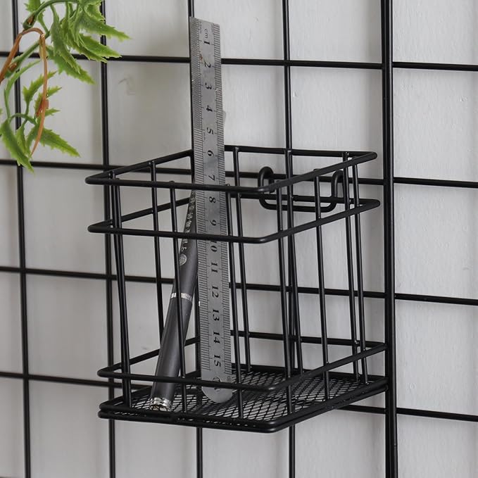 Metal Mesh Wall Grid Panel Hanging Basket,Display Shelf,Pen Holder,Hooks Rack,Bookshelf,Decorative Desk Storage Organizer for