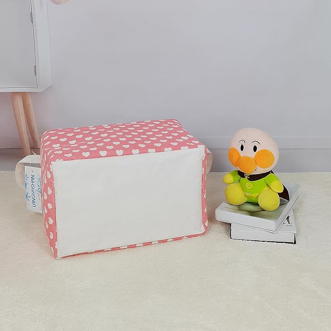 LANGYASHAN Rectangular Storage Bin Collapse Canvas Fabric Cartoon Storage Basket with Handles for Organizing Home Kitchen Boy