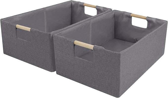 ANMINY 4PCS Storage Baskets for Organizing Collapsible Fabric Storage Bins Boxes with Wood Handles Closet Shelves Cube Organi