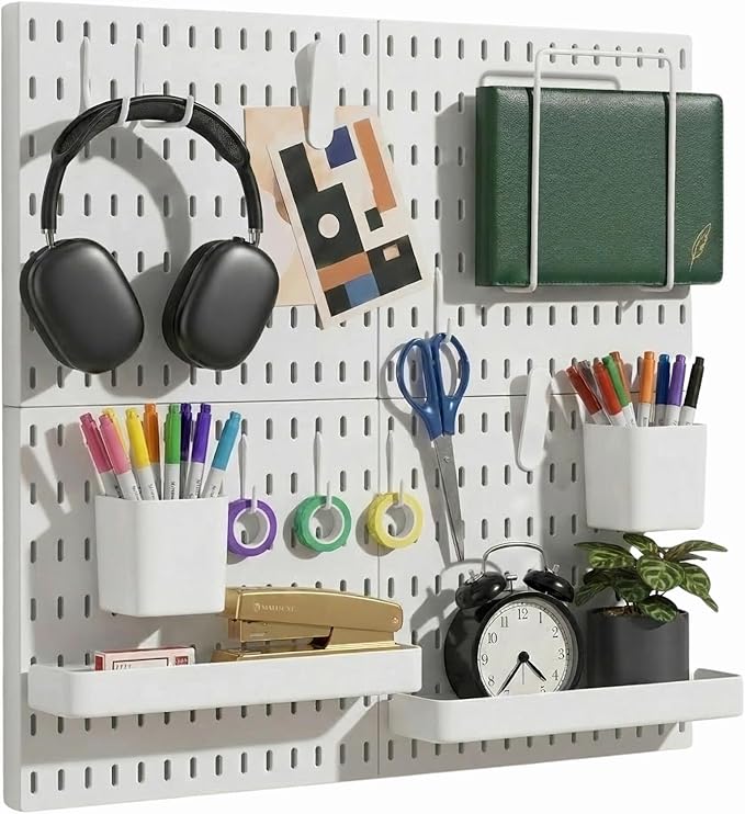 Keepo Peg Board Wall Organizer – Plastic Pegboard Panels, Modular Peg Board Storage System for Home Office, Craft Room, Gamin