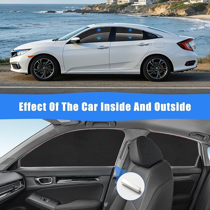 ZATOOTO Car Window Shades for Civic 2017-2024, Custom Fit Suede Car Window Covers for 100% UV & Privacy Protection, Heat Insulation, 4 Packs Side Window Sun Shade for Family Travel, Baby, Pets