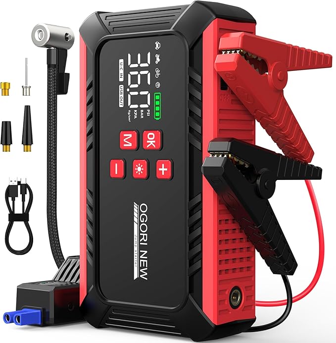 7000A Jump Starter with Air Compressor, 21800mAh Car Battery Jump Starter (All Gas/16.0L Diesel) with 150PSI Auto-Shutoff Tire Inflator, 12V Portable Jump Box with Booster, Jumper Cables