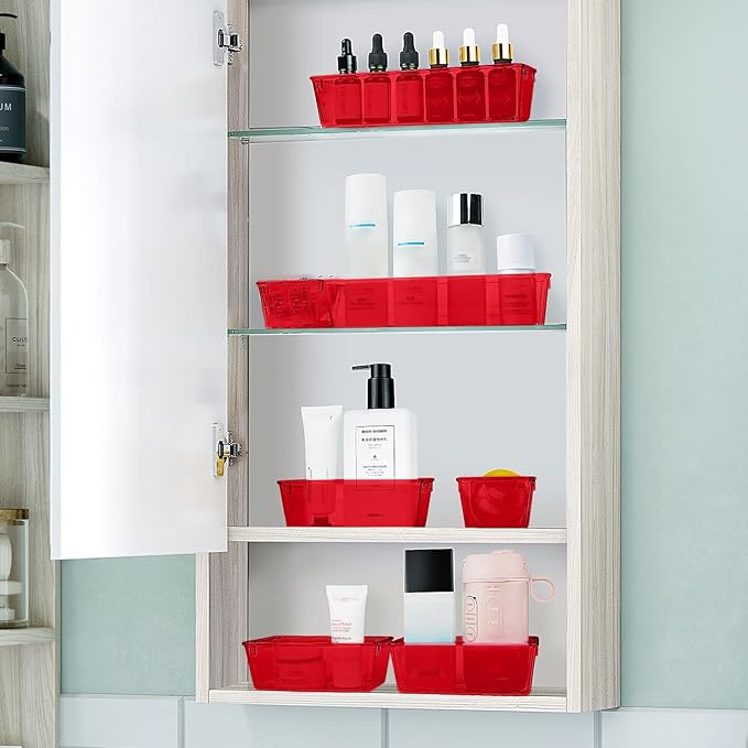 WOWBOX 25 PCS Plastic Drawer Organizer Set, 4 Sizes Desk Drawer Divider Organizers and Storage Bins for Makeup, Jewelry, Gadg