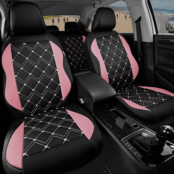 Road Comforts Seat Covers, Premium Leather Car Seat Covers Full Set for Women Girls,Airbag Compatible, Automotive Seat Covers