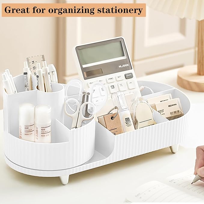 Rotating Vanity Organizer with Brush Holder, Large Spinning Makeup Skincare & Cosmetic Organizer, Countertop Perfume & Lotion