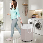 HomeHacks Laundry Basket with Wheels, Rolling Laundry Hamper, Collapsible & Waterproof Clothes Hamper, Narrow Corner Bins wit