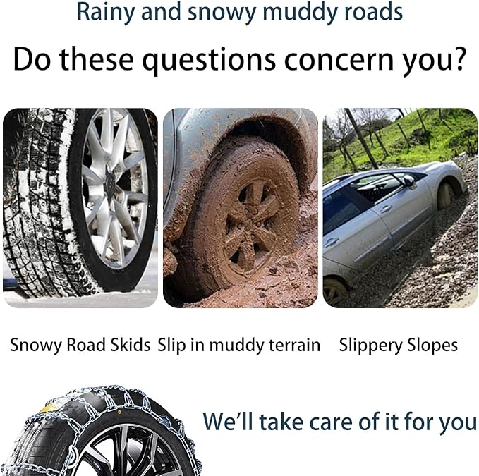 Quick Fit Automotive Snow Chains for Emergency Use Easy Installation Without Tools for Cars Minivans and Small SUVs silver 23