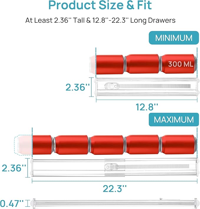 Vtopmart 8 Pack 2.36" Short Upgrade Drawer Dividers for Kitchen Drawer, 12.8"-22.3" Expandable Kitchen Drawer Organizer, Clea
