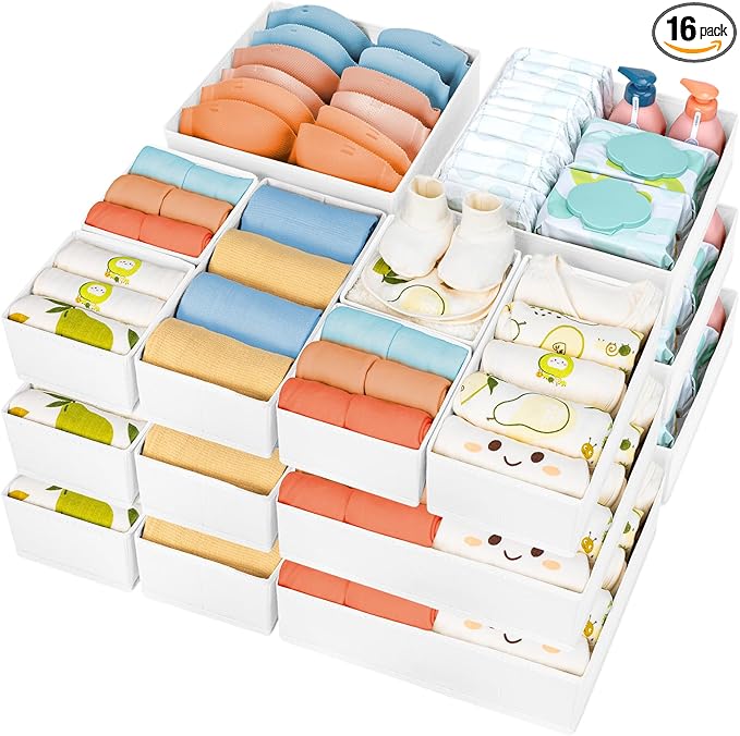 DIMJ Drawer Organizer Clothes, 18 Pack Dresser Organizer, Foldable Closet Organizers and Storage, Fabric Bins, Drawer Divider