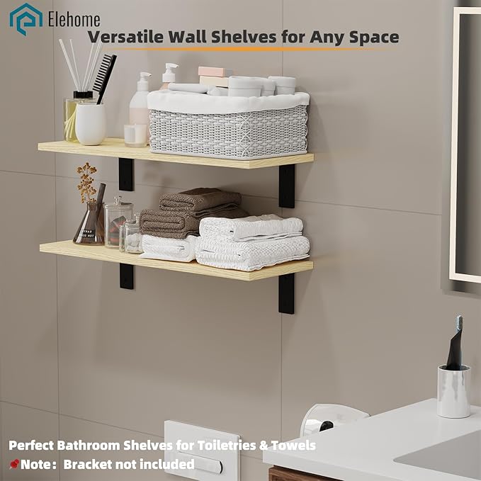 Floating Shelf Board for Wall 5/8" – No Brackets – 24" L x 10" W x 0.6" T Lite Oak Melamine Wood Floating Shelves for Bathroo