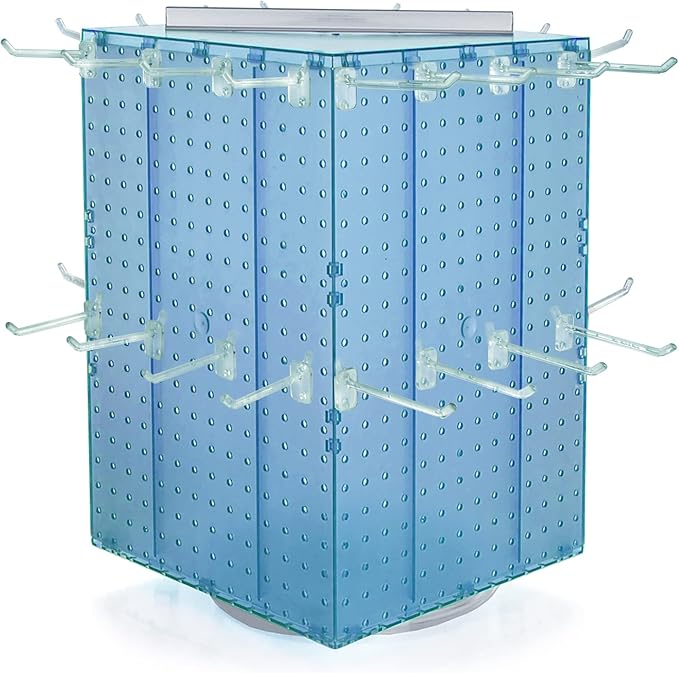 Azar Displays 701414-BLU-4C32 Rotating Countertop Display Kit with Peg Hooks Included, 14 Inches Wide x 14 Inches Deep x 20 I