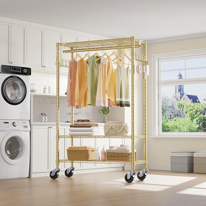 VIPEK R3 Heavy Duty Clothes Rack with Lockable Wheels, Rolling Portable Closet with Adjustable Shelves & Hanging Rod & Side H
