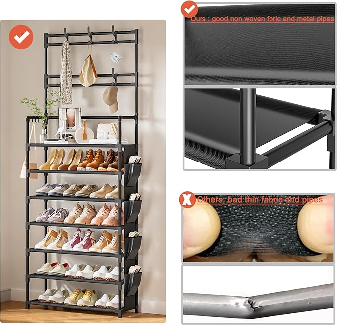 Shoe Rack 7 Tier Shoe Organizer Storage 21-28 Pairs Closet Shoes Rack for Front Door Entrance Shoe Rack Organizer with Hooks 