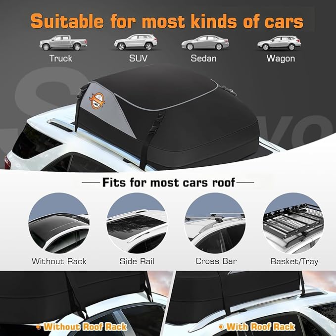 Sailnovo Car Rooftop Cargo Carrier Bag Waterproof 20 Cubic Feet for Top of Vehicle with/Without Roof Rack Car Top Carrier with 6 Door Hooks, Reinforced Straps & Storage Bag 1000D