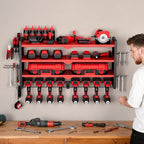 VEVOR Power Tool Organizer Wall Mount, 4-Layer Storage Rack with 8 Drill Holders, Tools Holder and Storage Rack with Side Peg