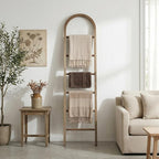 Arched Wooden Blanket Ladder -76in(6-Tier) Natural & Motley Wood - Leaning Wall Decor for Bedroom, Bathroom, Living Room - Ru