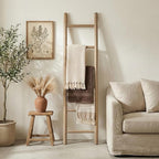 Wooden Blanket Ladder - 76in Natural Wood Color- Leaning Wall Decor for Bedroom, Bathroom, Living Room - Rustic Quilt Holder 
