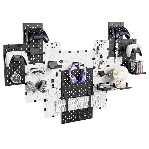 PEGZONE Controller and Headphone Holder Wall Mount, Modular Gaming Pegboard with Accessories, Controller Stand for Xbox PS5 P