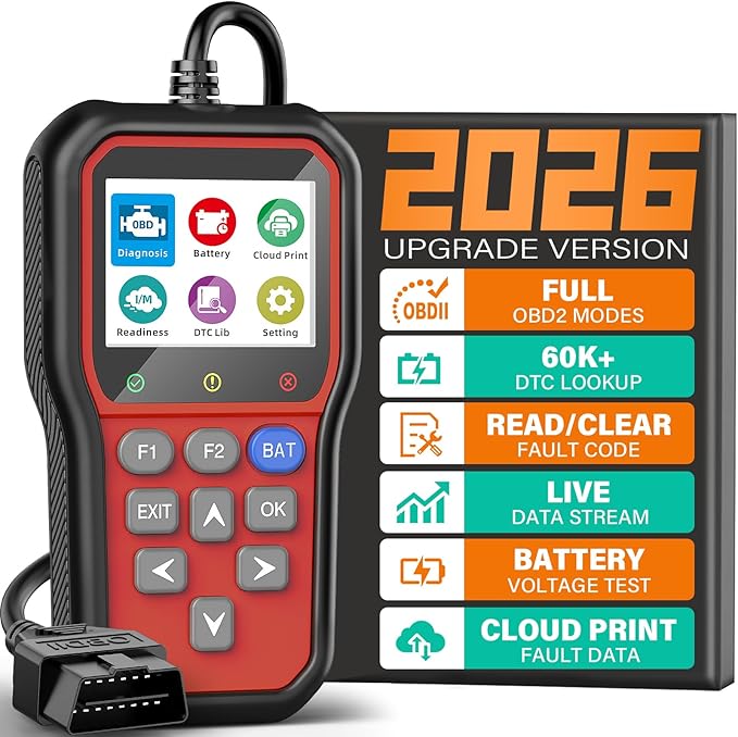 BluSon YM319 OBD2 Scanner Diagnostic Tool with Battery Tester, Check Engine Fault Code Reader with Live Data, Cloud Printing,