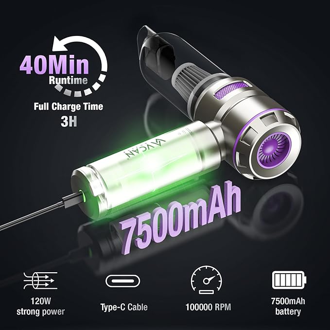 Car Vacuum Portable Cordless 18000PA High Power Mini Vacuum Cleaner Hand Vacuum Cordless Rechargeable, with with Brushless Mo