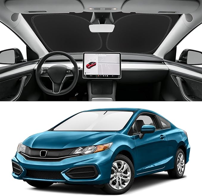 Custom Fit Windshield Sun Shade for Honda Civic 2012-2015, Blocks UV & Heat, Front Window Sunshade Accessories, Easy Fold & Store Keep Your Car Cooler