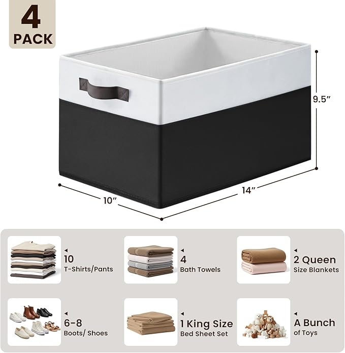 Criusia Large Storage Bins for Shelves 4 Pack, Closet Storage Baskets for Clothes Blanket Beddings Towels, Collapsible Fabric