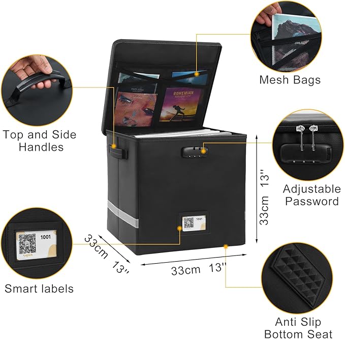 Medium Next of Kin Box Organizer with Smart Labels, Fireproof Foldable File Organizer with Combination Lock, 10 Hanging Files