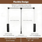 Pull Down Closet Rod, Adjustable 33-45 Inches Soft-Close Wardrobe Rail, Two-way Buffering Stainless Steel Back Mounted Organi
