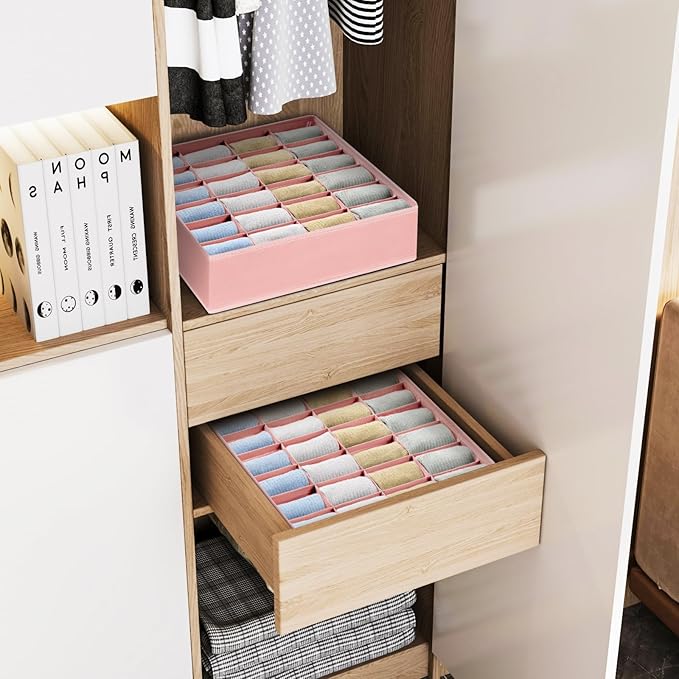 Joyoldelf Sock Organizer Drawer Organizer - 2 Packs Underwear Organizer, 24 Cells Collapsible Closet Organizers and Storage S