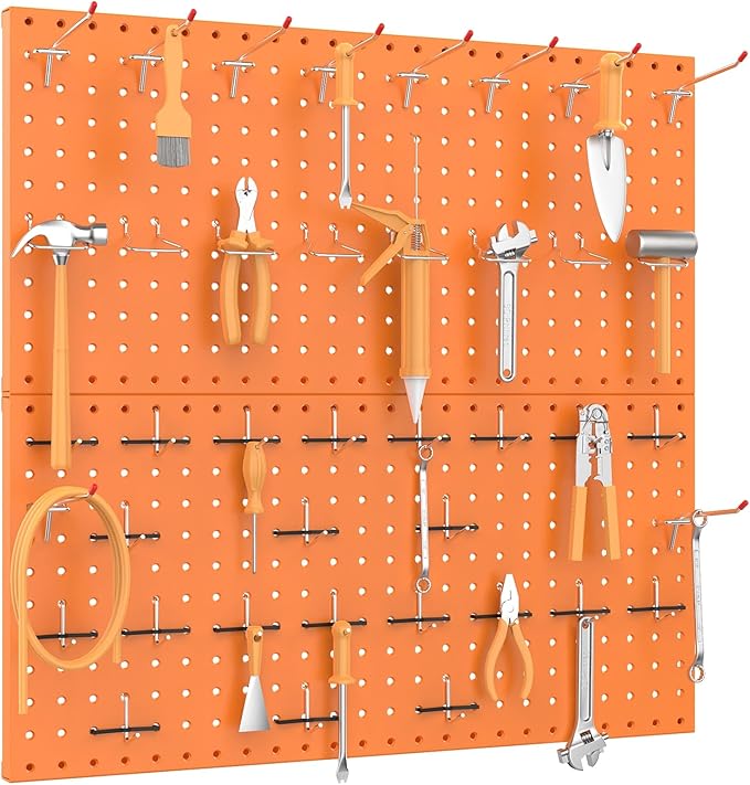 TORACK Metal Pegboard Wall Organizer 24" x 24" or 12" x 48", 70 PCS Tools Storage Pegboard for Garage, Modular Pegboard, Tool