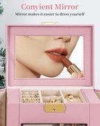 TORIBIO Large Jewelry Box for Women, Leather Jewelry Organizer with Mirror & Lock, 6-Tier Jewelry Storage Case for Girls/Wome