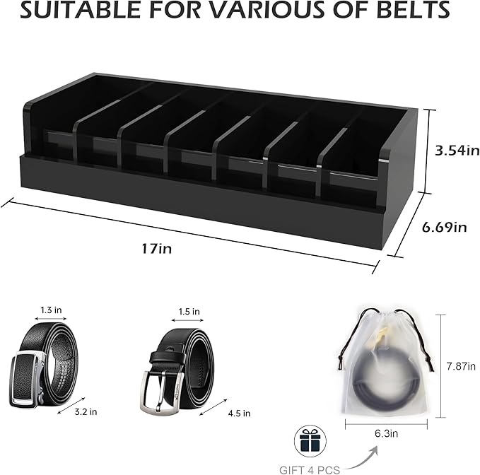 Belt Organizer for Drawer - Bamboo Belt Storage Organizer | Belt Rack for Closet Wall Mount Men Women Tie Sock Bra Scarf Ribb