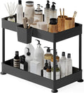 StorageBud 2-Tier Under Sink Organizer, Black, Plastic, Non-Slip Rubber Legs, Hanging Hooks, Drain Holes, Quick-Access Caddy