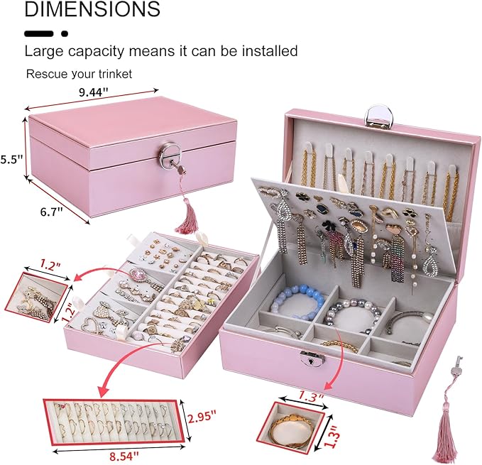 BOOVO Earring Jewelry Box For Women Girl Stud Organizer, 4 Layers Girl Jewelry Organizer Box With Lock Earring Holder Organiz