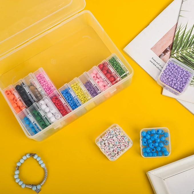 Bead Organizer Box, 30pcs Small Clear Plastic Storage Containers, Craft Storage Box Features Hinged Lid and Labels, Mini Boxe