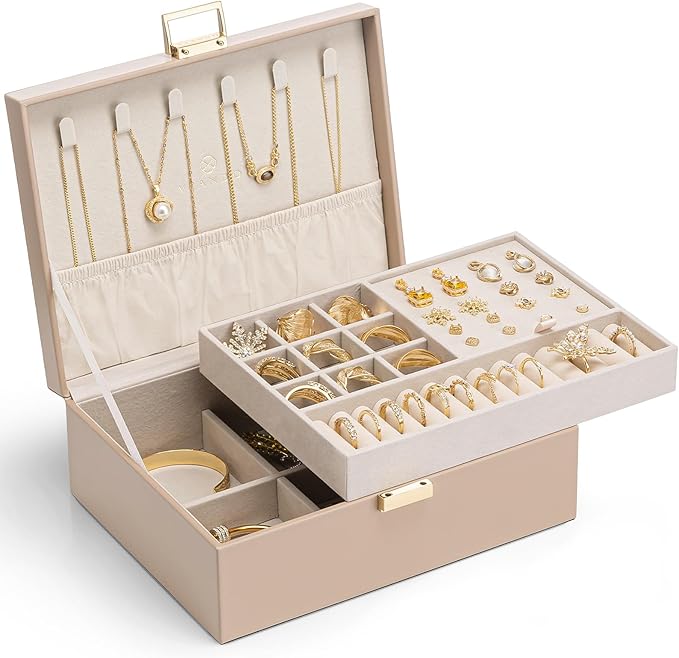 VLANDO Jewelry Box for Women, Gift for Women Girls,2 Layer Jewelry Box,Large Jewelry Organizer for Women Removable Jewelery T