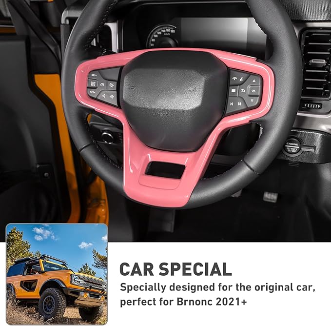 for Ford Bronco 2021 2022 + Interior Steering Wheel Panel Cover for Ford Bronco 2021-2024+ (ABS,1PC,Pink)