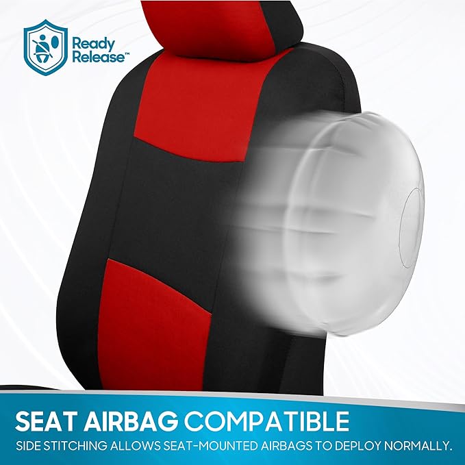 BDK PolyPro Car Seat Covers Full Set in Red on Black – Front and Rear Split Bench Seat Covers, Easy to Install, Accessories f