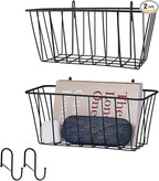2 Pack Large Grid Wall Baskets with S-Hook - Gridwall Accessories Set Black Metal Hanging Shelf Basket Bins Organizer - Modul